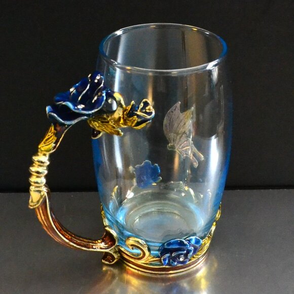 Arc Of France Clear Glass Mugs With Enamel Details Decorative Glassware - Picture 8 of 8